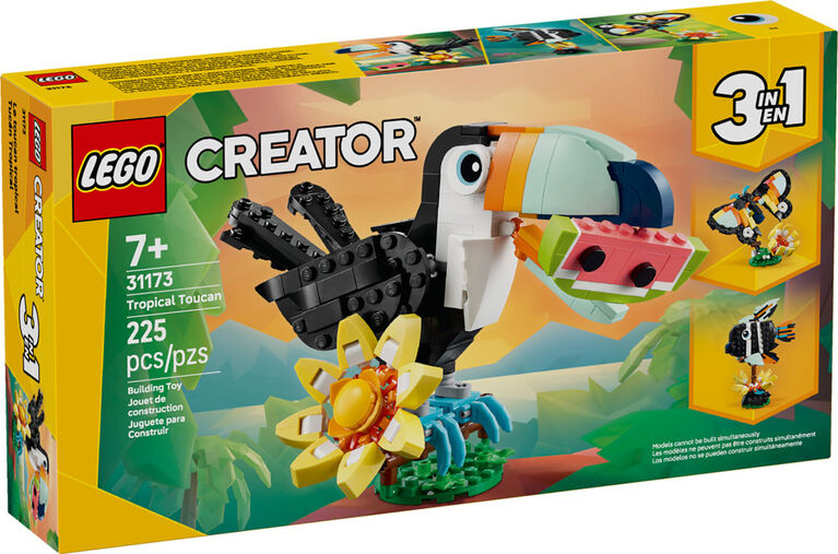LEGO Creator Les Animaux Sauvages : le Toucan Tropical, Figurine, Se Transforme en Papillon ou en Poisson 31173