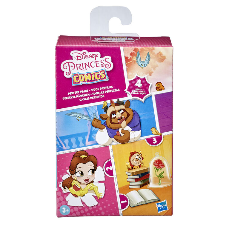 Disney Princess Perfect Pairs Belle, Fun Beauty and the Beast Unboxing Toy with 2 Dolls, Display Case and Stand