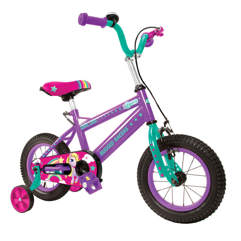 Vélo pour enfants Rugged Racer de 12 pouces avec roues d'entraînement - Licorne - Édition anglaise