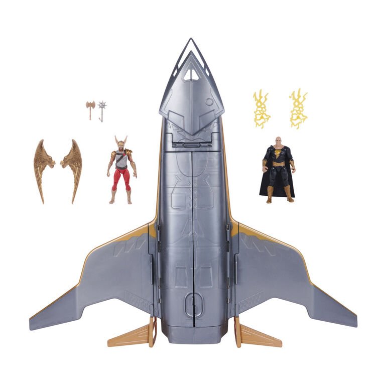 DC Comics, Vaisseau Hawk Cruiser Patrol, comprend des figurines articulées Black Adam et Hawkman, plus de 40 cm de large, Première Édition