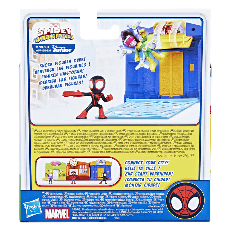 Marvel Spidey and His Amazing Friends City Blocks Miles Morales: Spider-Man City Bank, Kids Playset with Action Figure