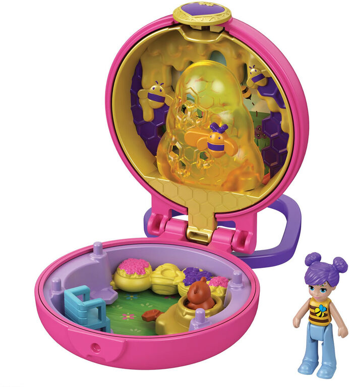 Coffret La Ruche Aux Abeilles de Polly Pocket avec Ruche Amovible, Surprises, Fond Personnalisable, Mini-Poupée avec 5 Articulations