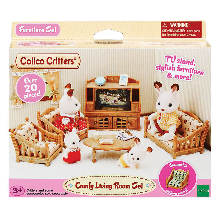 Calico Critters Ensemble de salon confortable, meubles et accessoires de maison de poupée