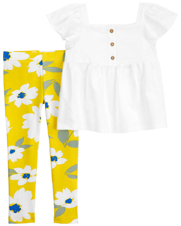 Ensemble 2 pièces Carter's haut à œillets et legging à fleurs, Jaune – NN