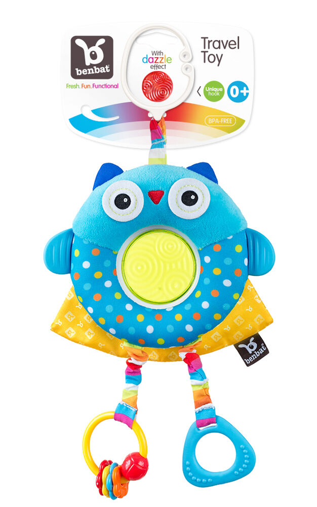 Benbat - Dazzle Friends Rattle Toy - Owl / Blue / 0-24 Months Old