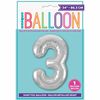 Silver Number 3 Shaped Foil Balloon 34"