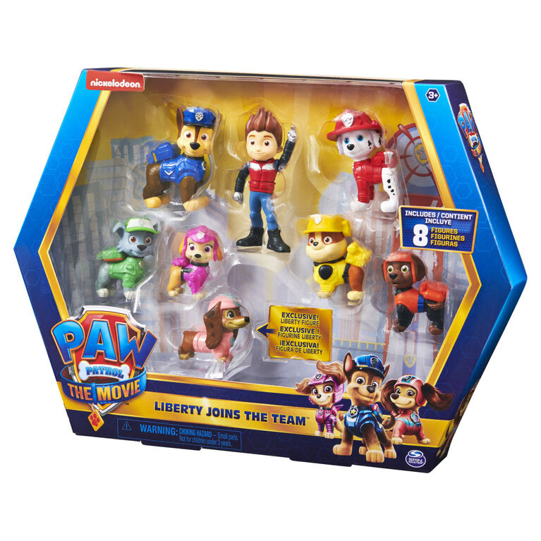 PAW Patrol, Liberty Joins the Team Gift Pack, Coffret de 8 figurines du film avec figurine à collectionner - Notre exclusivité