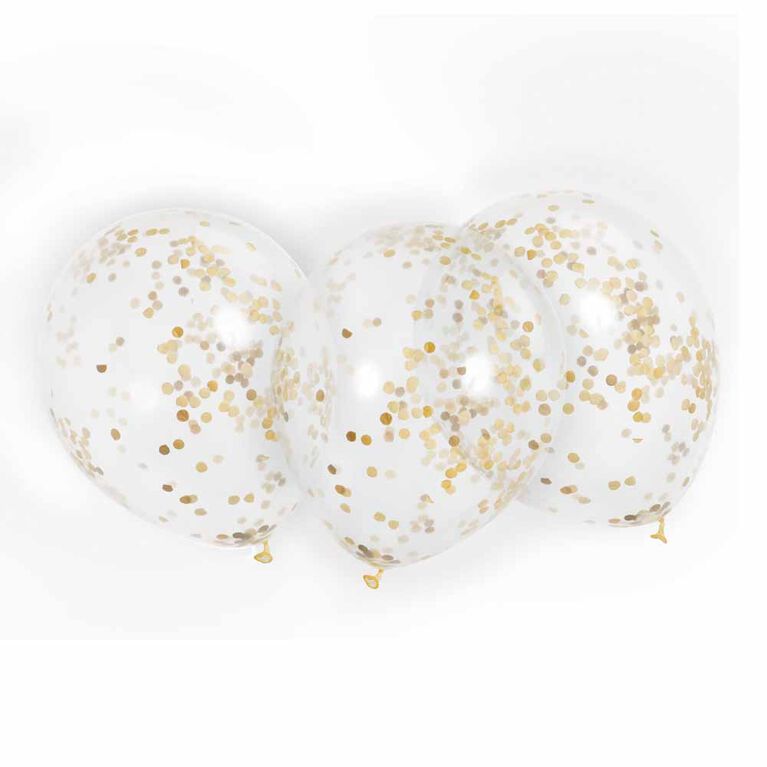 6 Ballons En Latex Transparents Avec Confettis Dorés 12 ``- Pré-Remplis