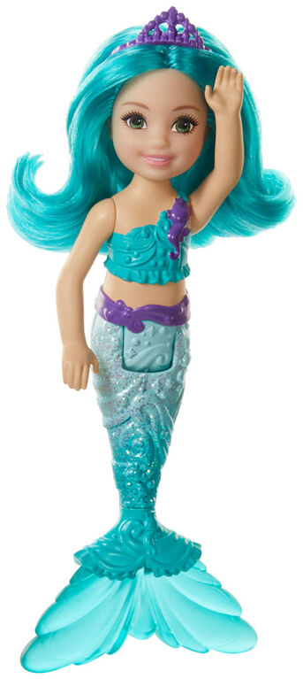 Barbie Dreamtopia Chelsea Mermaid Doll, 6.5-inch with Teal Hair and Tail