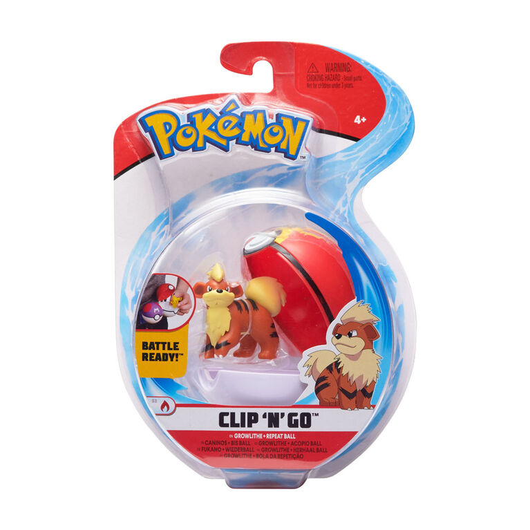Pok&eacute;mon - Clip 'N Go - Caninos (Growlithe) et Bis Ball (Repeat Ball)