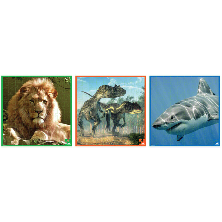 3 Puzzles- Lion. Requin. Dinosaures