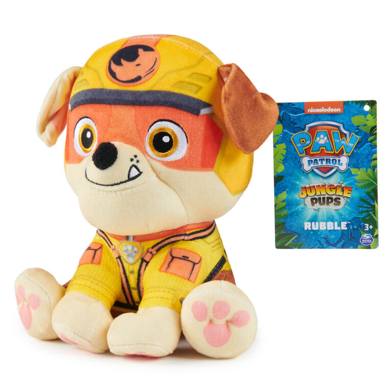 PAW Patrol Jungle Pups, Rubble 8-Inch Plush, Stuffed Animal Kids Toys