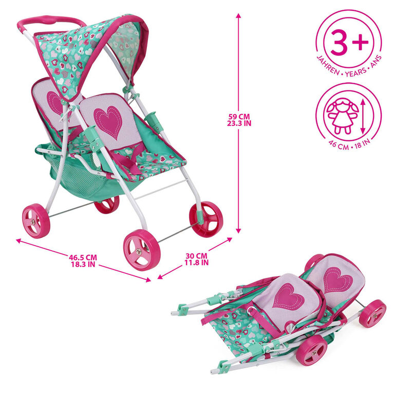 Poussette double pour poupée, Mint Heart