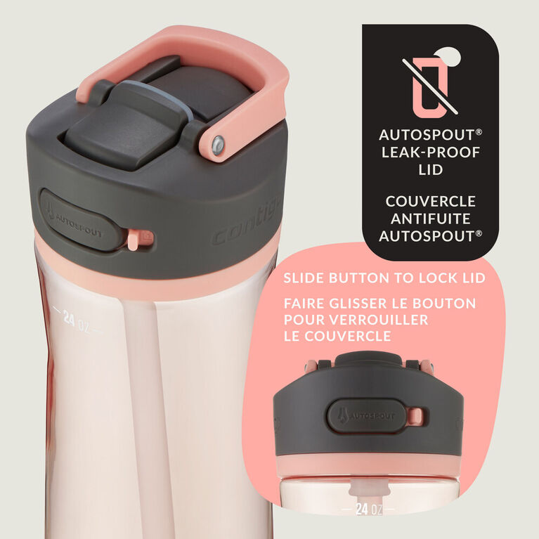Contigo Ashland 2.0 Water Bottle with AUTOSPOUT Lid, Pink Lemonade, 24 oz