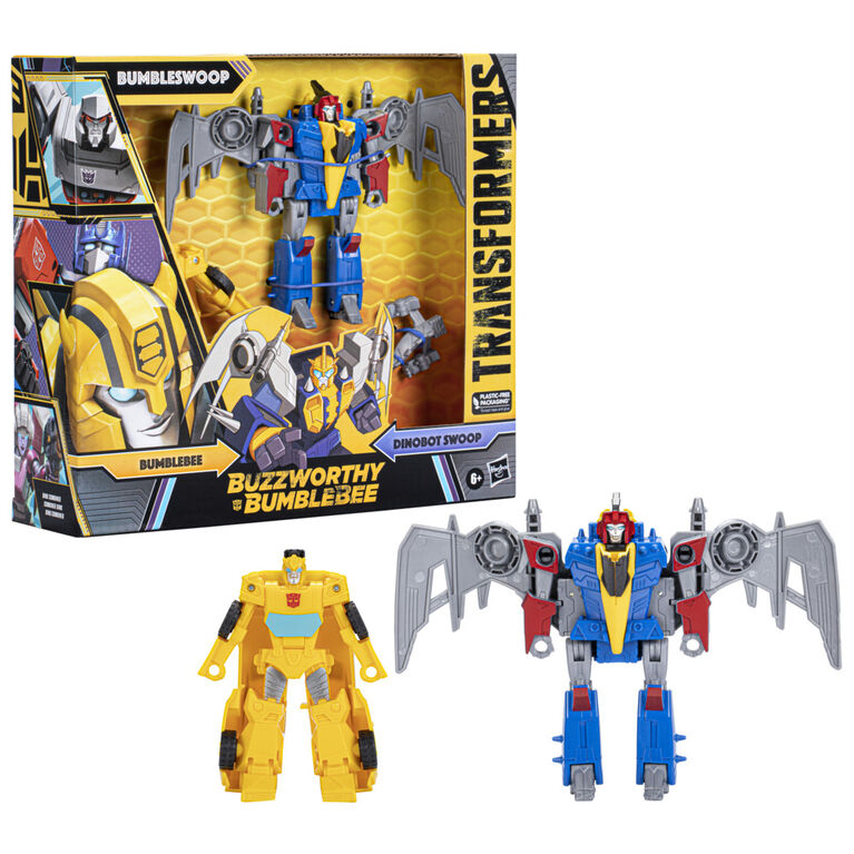Transformers Buzzworthy Bumblebee Dino Combiner Bumbleswoop, figurines articulées de 11 cm - Notre exclusivité