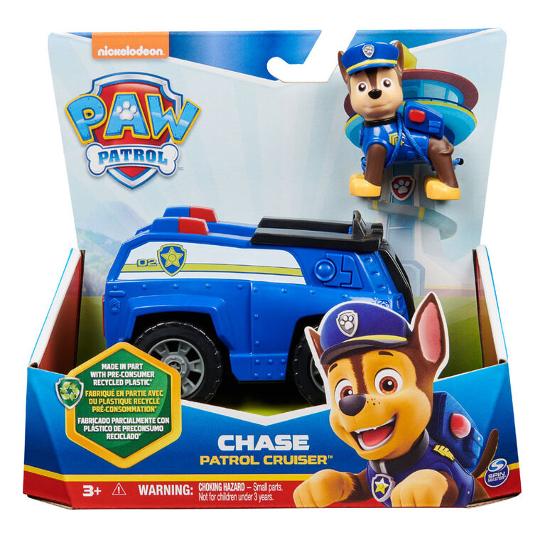 PAW Patrol, Chase's Patrol Cruiser, Toy Car with Collectible Action Figure, Sustainably Minded Kids Toys