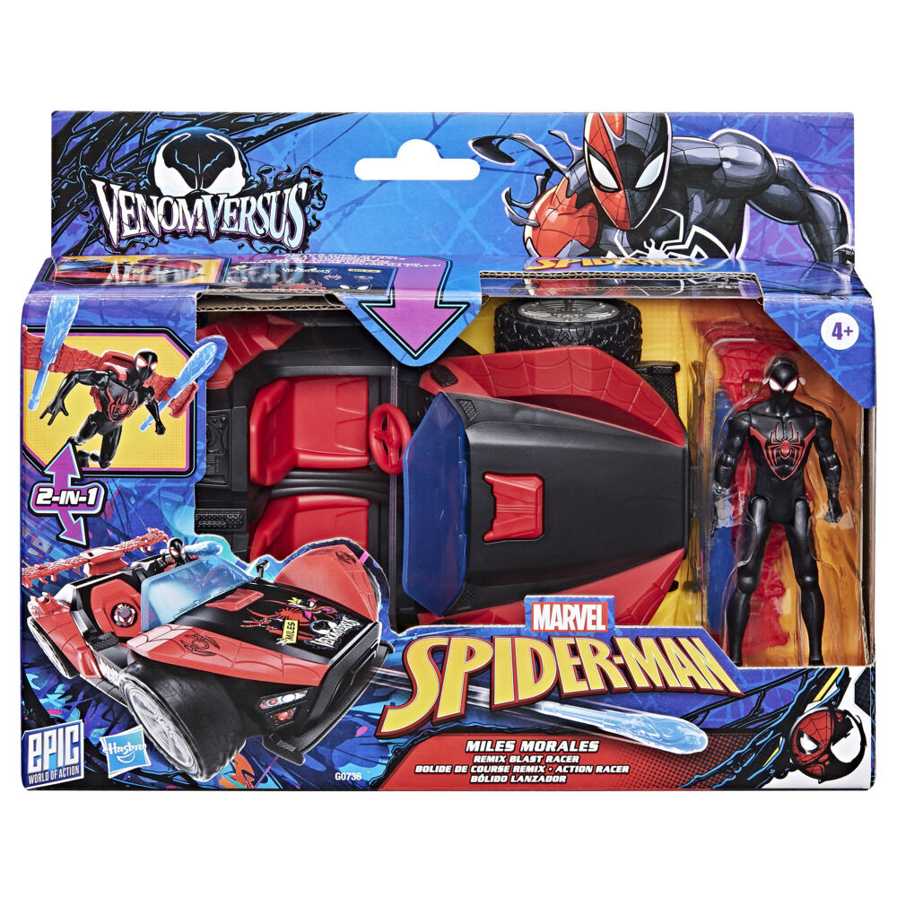 Marvel Spider-Man VenomVersus Epic World of Action Miles Morales Remix Blast Racer Figure & Toy Car, Super Hero Toys, 4+