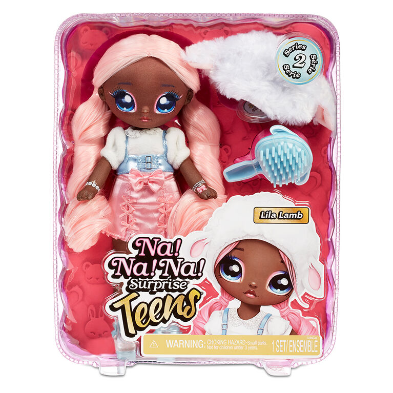 Poupée-mannequin Na Na Na Surprise Teens - Lila Lamb, poupée en tissu doux de 11 po (28 cm), inspirée d'une brebis, avec des cheveux roses