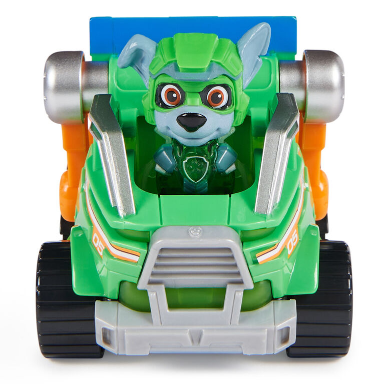 PAW Patrol: The Mighty Movie, Toy Garbage Truck Recycler with Rocky Mighty Pups Action Figure, Lights and Sounds