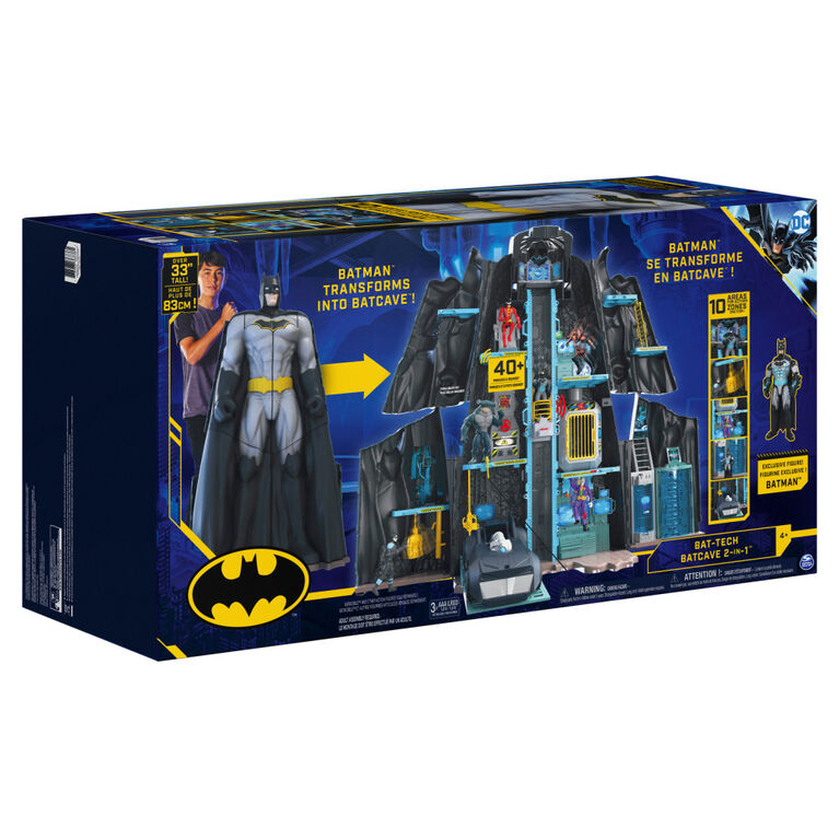 Batman, Bat-Tech Batcave, Coffret géant transformable avec figurines et accessoires Batman de 10,2 cm