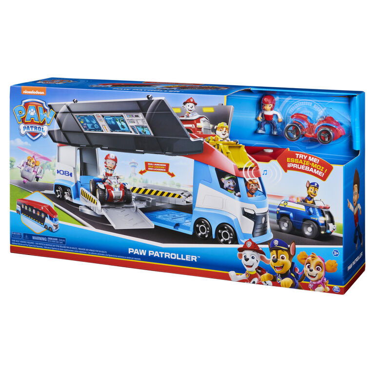 PAW Patrol, Transforming PAW Patroller with Dual Vehicle Launchers, Ryder Action Figure and ATV Toy Car