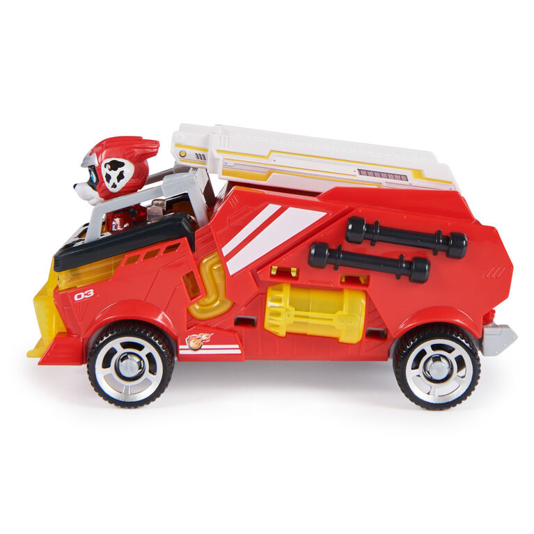 PAW Patrol : La Super Patrouille le film, Camion de pompier avec figurine articulée Marcus Super Patrouille, sons et lumières
