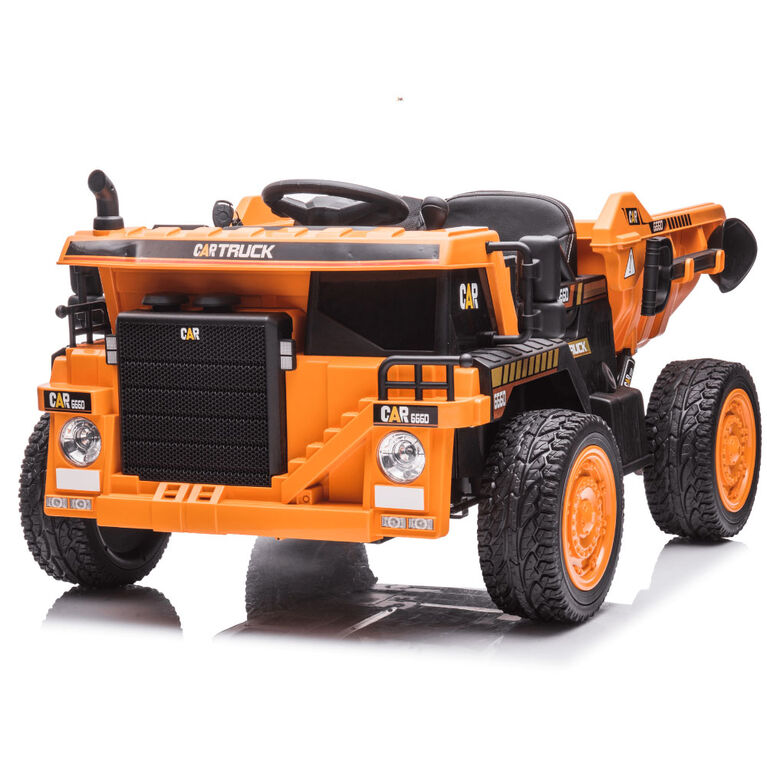 KidsVip 12V Construction Dump Truck w/ RC- Orange - English Edition