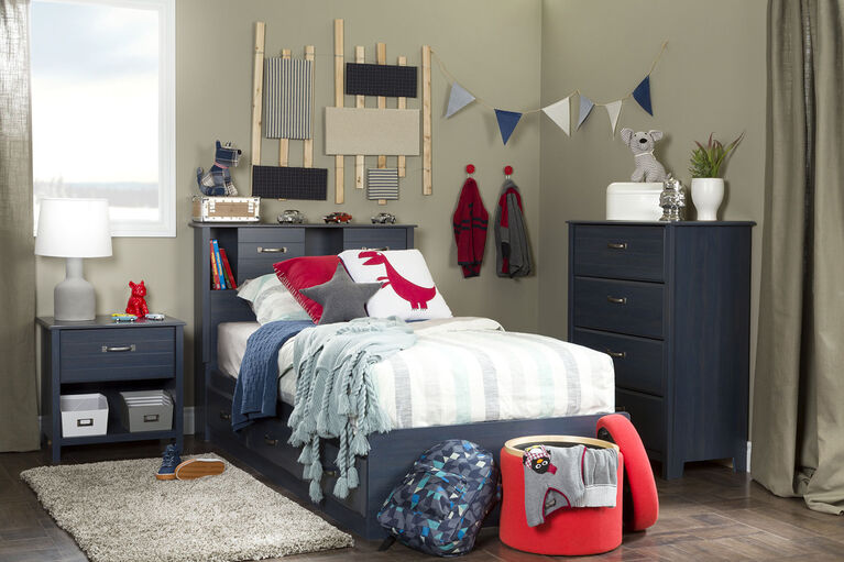 Ulysses Twin Bookcase Headboard with Doors Blueberry