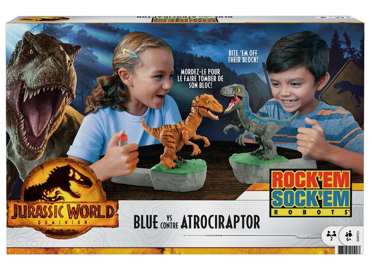 Rock 'Em Sock 'Em Robots Blue vs Atrociraptor Jurassic World Dominion Game