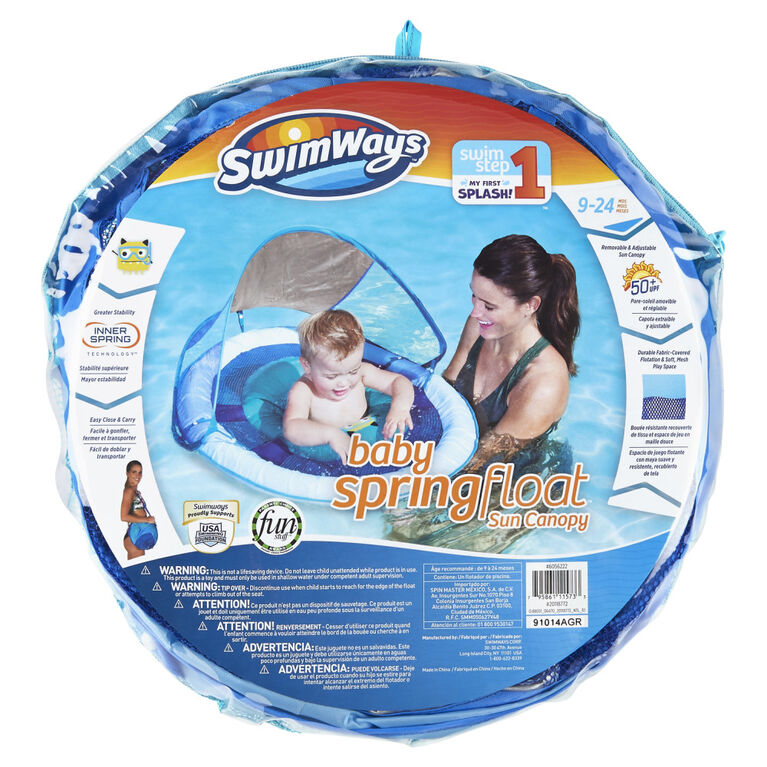 SwimWays, Bouée et pare-soleil Baby Spring Float - Monstre marin bleu