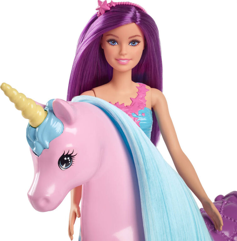 Barbie-Coffret poupée et licorne-avec selle, brosse et accessoires