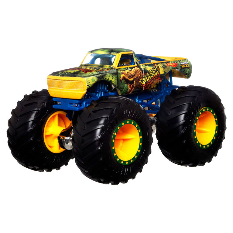 Hot Wheels Monster Trucks 1:64 Scale Vehicles 2 Pack; 1 Die-Cast Truck and 1 Car