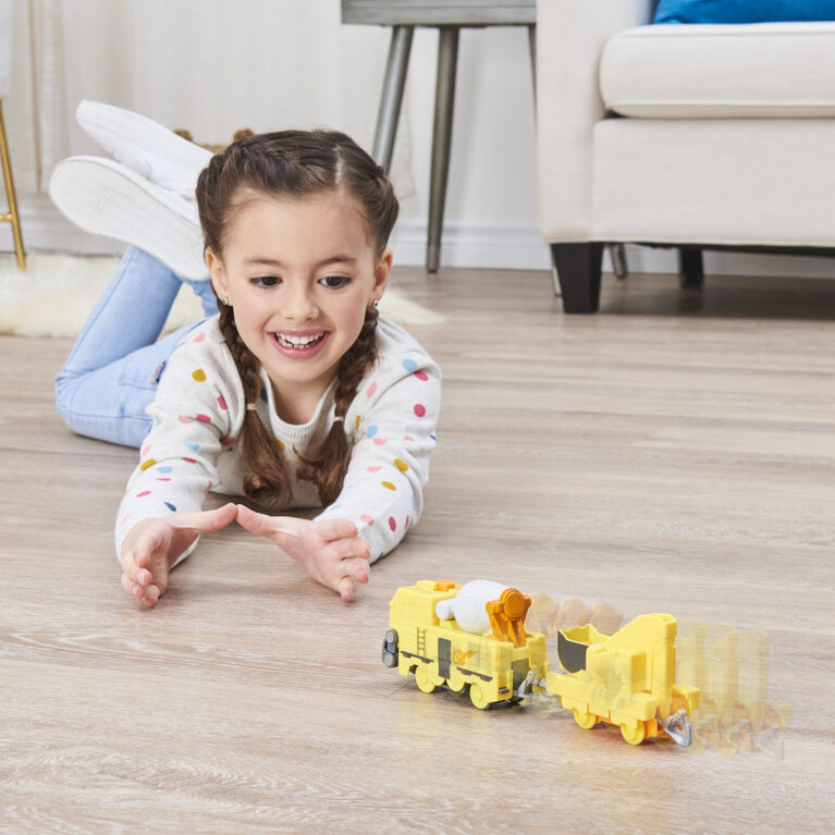 Mighty Express, Train motorisé Brock le bâtisseur avec outil qui fonctionne vraiment et wagon de cargaison, jouets pour enfants à partir de 3 ans