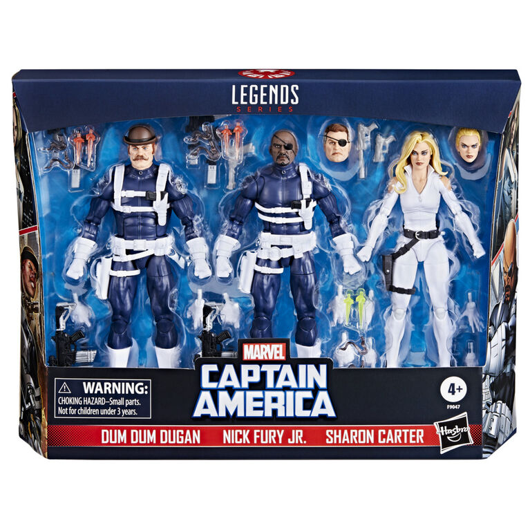 Marvel Legends Series S.H.I.E.L.D. Nick Fury Jr., Sharon Carter, and Dum Dum Dugan Action Figures