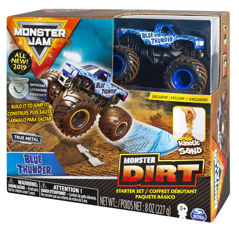 Coffret débutant Monster Dirt Blue Thunder, avec 226 g (8 oz) de Monster Dirt et un monster truck Monster Jam.