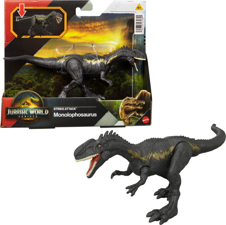 Jurassic World Rebirth Strike Attack Monolophosaurus Dinosaur Toy, Single Strike Action, Authentic & Posable