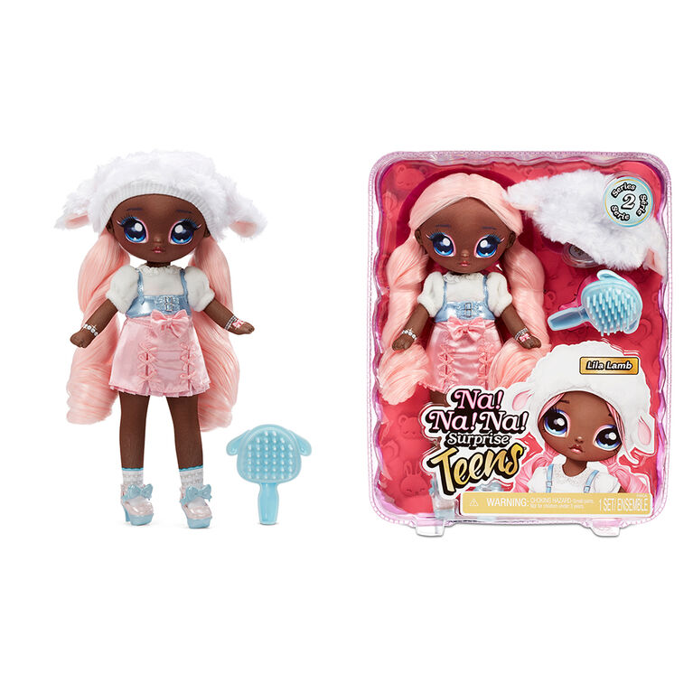 Poupée-mannequin Na Na Na Surprise Teens - Lila Lamb, poupée en tissu doux de 11 po (28 cm), inspirée d'une brebis, avec des cheveux roses