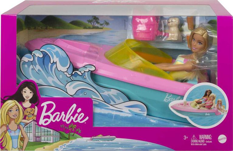 Barbie Doll and Boat with Puppy and Accessories, Floats in Water