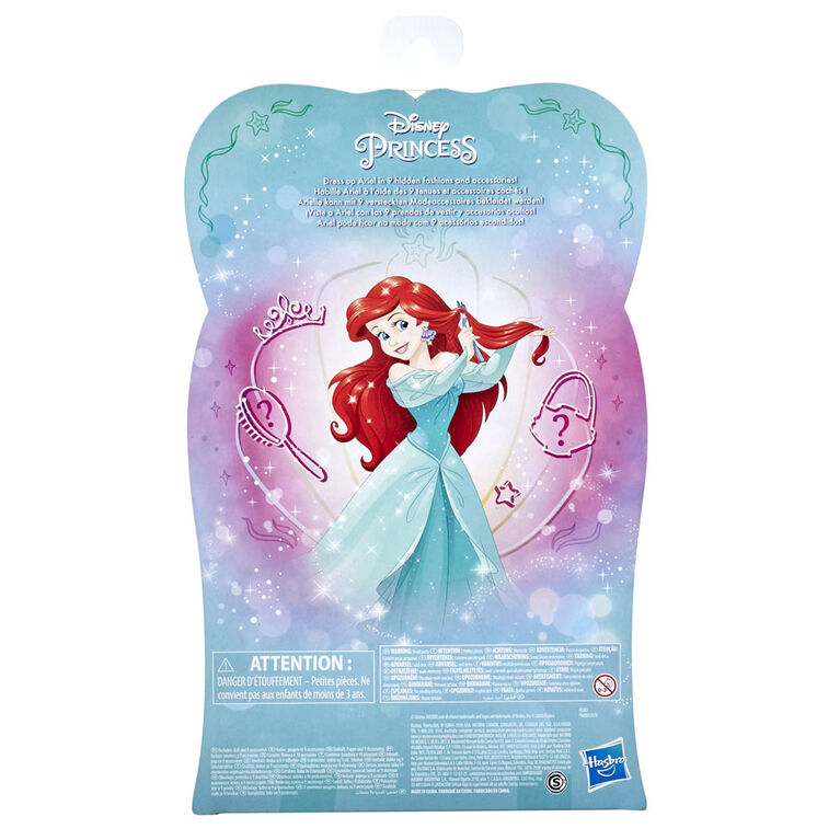 Disney Princess Style Surprise Ariel Fashion Doll with 10 Fashions and Accessories, Hidden Surprises Toy