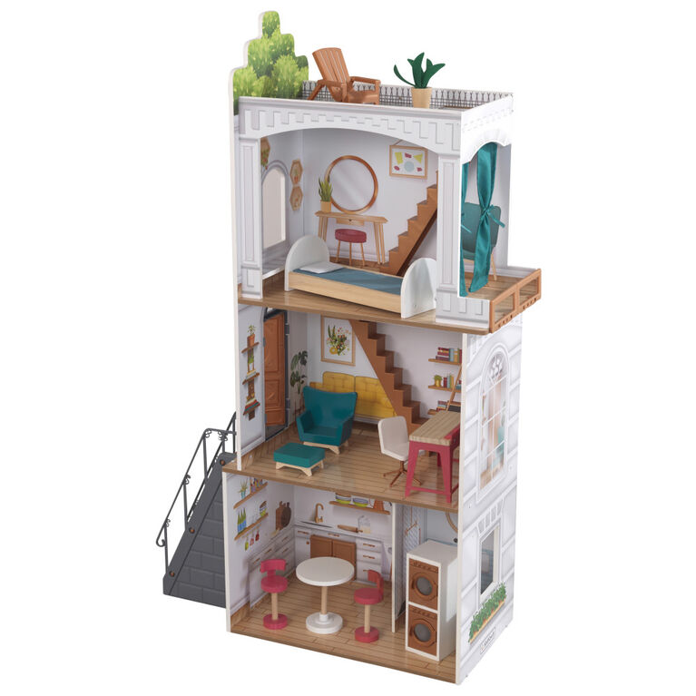 KidKraft Maison de poupées en bois Rowan avec terrasse et 13 accessoires