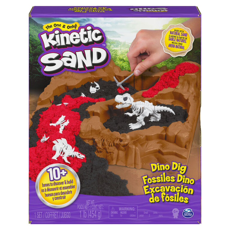 Kinetic Sand, Coffret Fossiles Dino avec 10 os de dinosaures cachés à découvrir