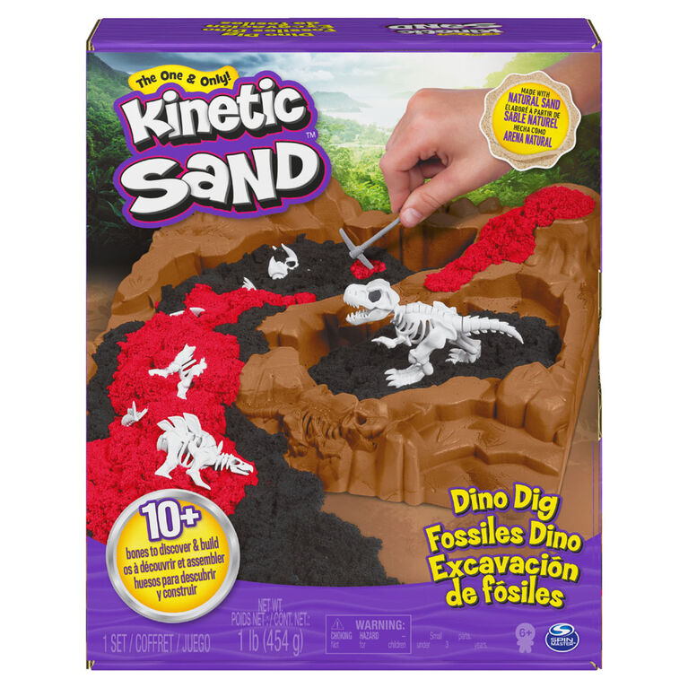 Kinetic Sand, Dino Dig Playset with 10 Hidden Dinosaur Bones to Discover