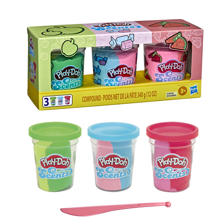 Play-Doh Scents, 3 pots de pâte à modeler atoxique, parfum de bonbon, pots de 112 g,