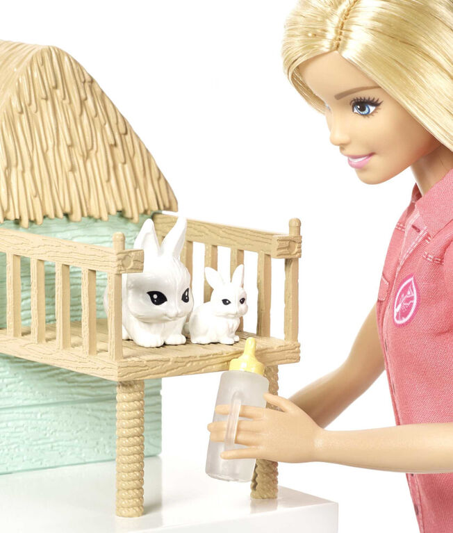 Barbie - Poupée et Refuge des Animaux avec 8 animaux