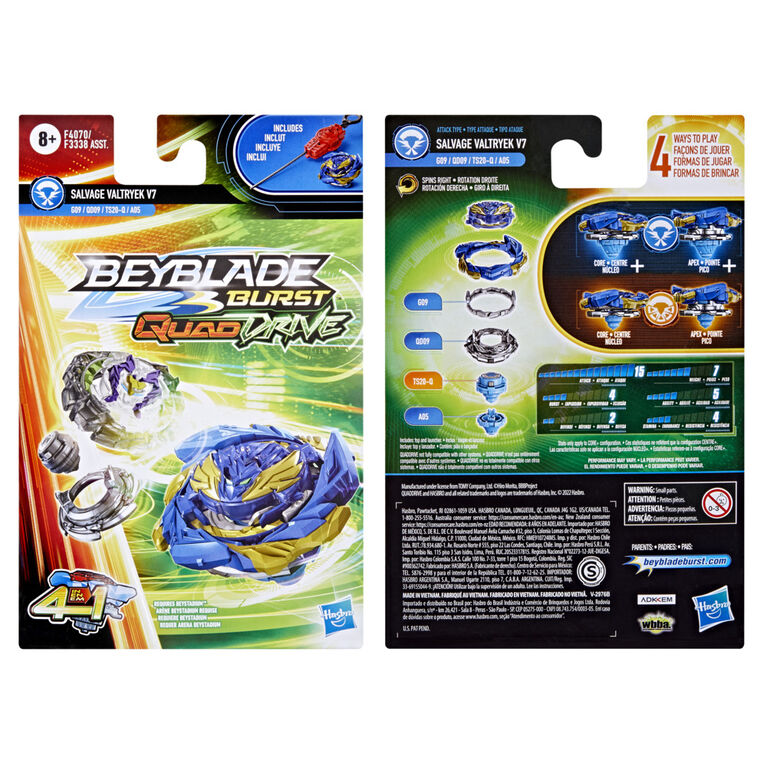 Beyblade Burst QuadDrive, Starter Pack avec toupie Salvage Valtryek V7 type attaque/endurance et lanceur