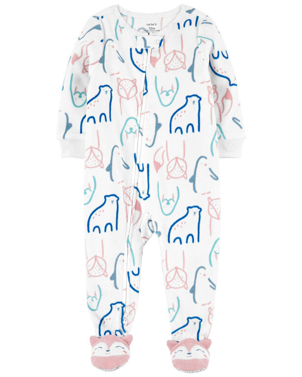 Carter's One Piece Fleece  Animal Print White Footed Pajama White 4T