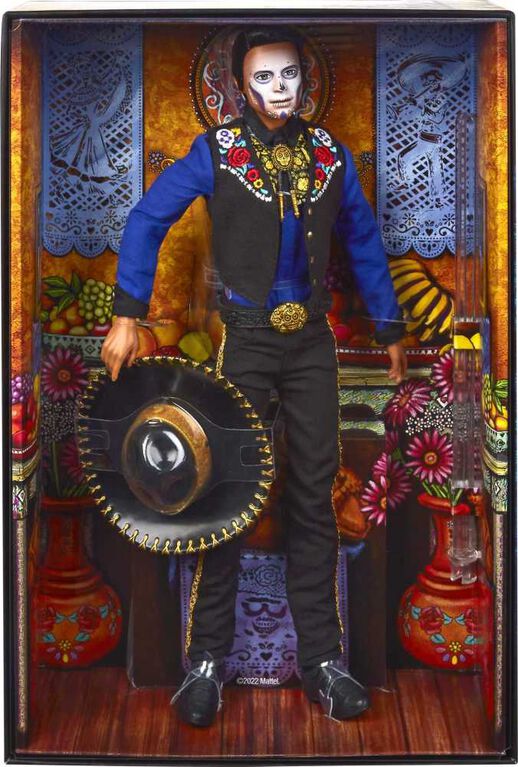 Poupée ​Barbie Ken Día de Muertos 2022, vêtue d'une chemise, d'une veste et d'un sombrero, avec maquillage au concept de crâne, cadeau pour les collectionneurs