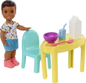 Barbie Small Doll and Accessories, Babysitters, Inc. Set with Table, Chair and 5 Pieces
