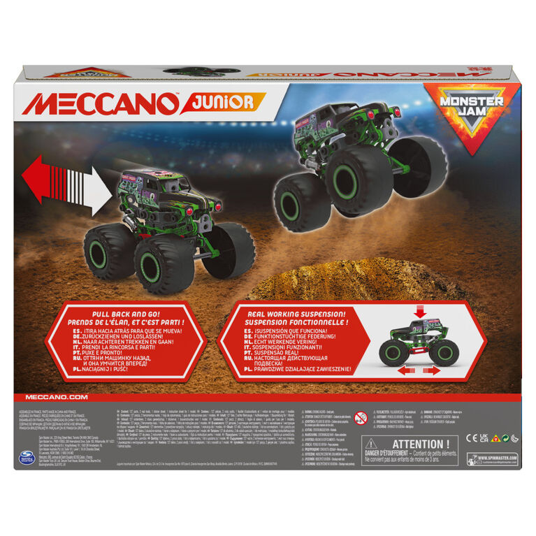 Meccano Junior, Official Monster Jam Grave Digger Monster Truck STEM Model Building Kit with Pull-back Motor