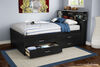 Cosmos Bookcase Headboard with Storage- Black Onyx and Charcoal